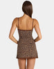 Oh Polly Modal Lace Trim Peekaboo Cami Mini Dress In Leopard
