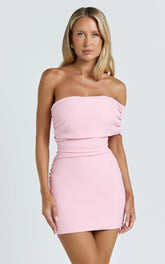 Stefanie Mini Dress - Ruched One Shoulder Dress in Pale Pink
