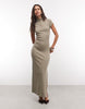 Side Ruched Maxi Dress In Khaki