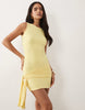 Missyempire Double Sculpted Slinky Wrap Drape Detail Mini Dress In Lemon