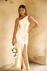 123 PROM The Aurora One Shoulder Satin Maxi Dress Yellow