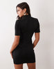 Ruched & Ready Sculpted High Neck Sculpted Cut Out Gold Hardware Detail Mini Dress In Black