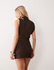Mango Asymmetric Sleeve Mini Dress In Brown