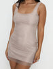 Princess Polly Epiphanies Sequin Net Overlay Mini Dress In Beige