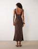 Satin Bias Cut Midaxi Dress In Chocolate Brown