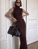 Na-Kd Knitted Wool Blend Turtleneck Maxi Dress In Warm Brown