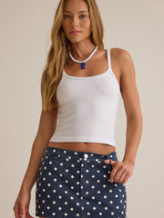 Cate Polka Dot Denim Mini Skort