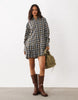 Mini Shirt Dress With Ruffle Hem In Multi Check