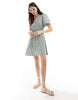 Vero Moda Button Through Mini Skater Dress In Sage Green Spot