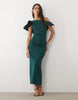 Twist Bardot Midi Dress In Bottle Green Scuba-Style Fabric