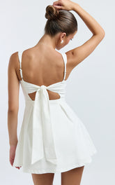 Ida Mini Dress - Wide Strap Straight Neck Bow Back Dress in White