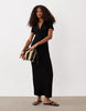 Ribbed Short Sleeve Polo Midi Dress In Black