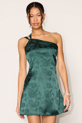 Yvonne Emerald Jacquard Satin One-Shoulder Mini Dress