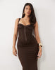 Tiger Mist Ginny Corset Detail Drape Waist Maxi Dress In Chocolate