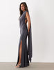 One Shoulder Slinky Maxi Dress With Sweeping Sash Detail In Charcoal