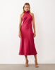 Mango High Neck Satin Sleeveless Maxi Dress In Deep Pink