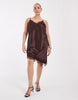 Only Curve Asymm Lace Hem Satin Cami Mini Dress In Chocolate