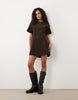 Mini Cord T-Shirt Dress In Brown