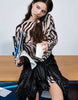 Chiffon Slash Neck Long Sleeve Blouson Mini Dress In Zebra Print