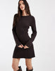 Vero Moda Long Sleeve Boat Neck Knitted Mini Dress In Chocolate Brown