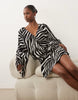 Gina Tricot Long Sleeve V Neck Chiffon Mini Dress In Black Zebra Print