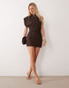 Mango Asymmetric Sleeve Mini Dress In Brown