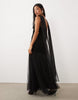 Lace & Beads Petite Tulle Strapless Ruched Scarf Detail Maxi Dress In Black