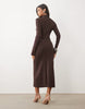 Pretty Lavish Flared Sleeve Knit Midaxi Dress In Chocolate