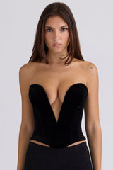 black velvet deep plunge corset top