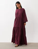 Crew Neck Smock Maxi Dress In Techy Fabric In Burgundy
