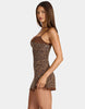 Oh Polly Modal Lace Trim Peekaboo Cami Mini Dress In Leopard