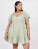 Brave Soul Curve Cotton Puff Sleeve Mini Dress In Green