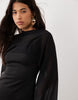Mini Dress With Sheer Cape Shoulder In Black Scuba-Style Fabric
