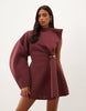Gold Hardware Structured Mini Dress In One Shoulder In Wine Scuba-Style Fabric