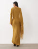 Cape Detail Long Sleeve Maxi Dress In Dark Ochre