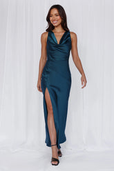 123 PROM The Loretta Cowl Satin Maxi Dress Teal
