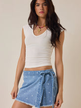 Selah Polka Dot Denim Tie Skort