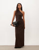 One Shoulder Jersey Maxi Dress In Chocolate