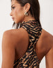 Halter Satin Maxi Dress In Animal Print