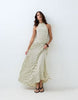 Polka Dot High Neck Drop Waist Midi Dress In Lemon And Brown