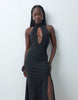 Mandarin Sleeveless Maxi Dress With Embellished Clasp In Black