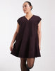 Curve Relaxed V Neck Mini Dress With Dropped Waist In Cord In Chocolate