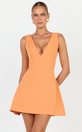 Karissa Mini Dress - V Neck Fit And Flare Dress in Orange