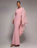 Goddiva Cape Sleeve Chiffon And Sculpting Stretch Jersey Crepe Maxi Dress In Blush