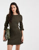 Vero Moda Long Sleeve Boat Neck Knitted Mini Dress In Dark Green