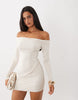 Oh Polly Slinky Off Shoulder Drape Detail Mini Dress In White