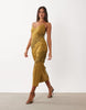 Lace Applique Satin Maxi Slip In Olive Green