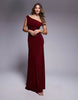 Twist Shoulder With Lace Up Back Maxi Dress In Wine