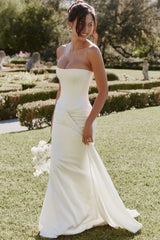 ivory strapless satin bridal gown