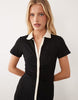 Button Front Cap Sleeve Midi Dress With Contrast Tipping In Black